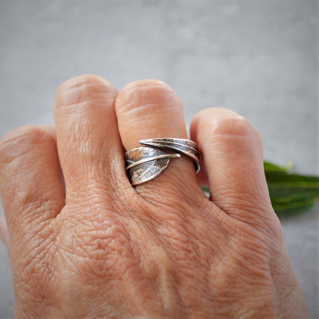 Swamp Milkweed Leaf Wrap Ring in Sterling Silver, Sizes 6 to 7 - Gayle Dowell