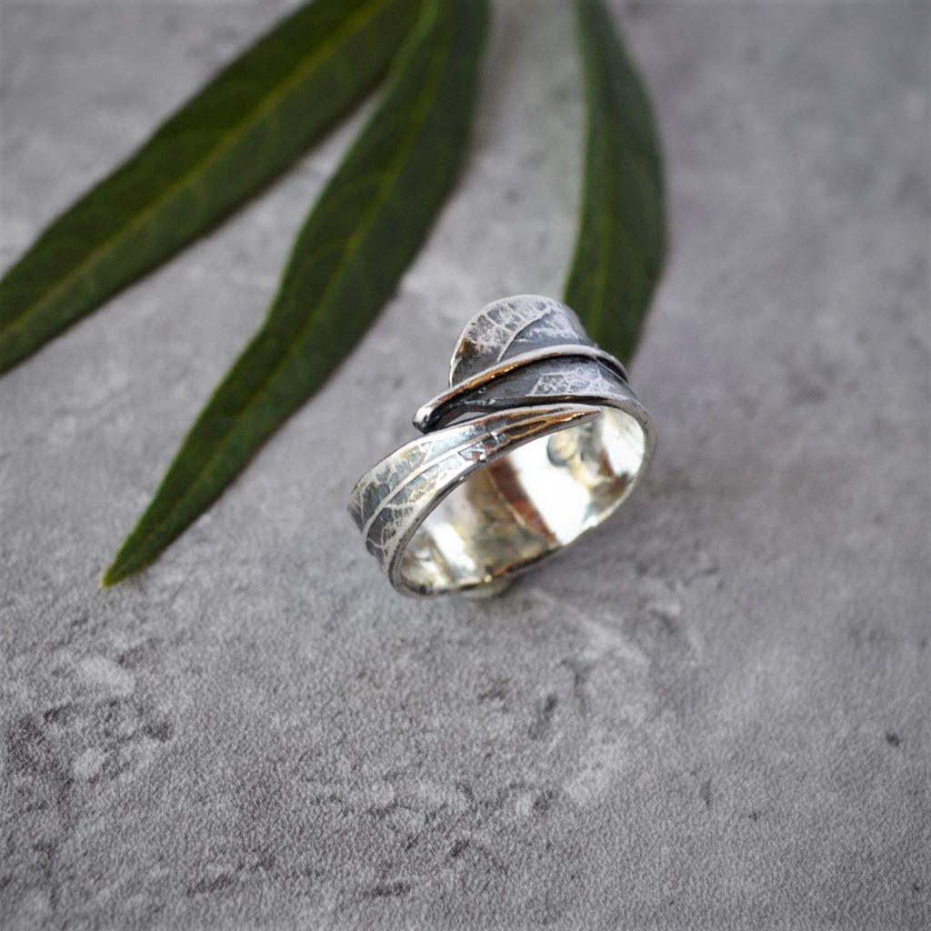 Swamp Milkweed Leaf Wrap Ring in Sterling Silver, Sizes 6 to 7 - Gayle Dowell