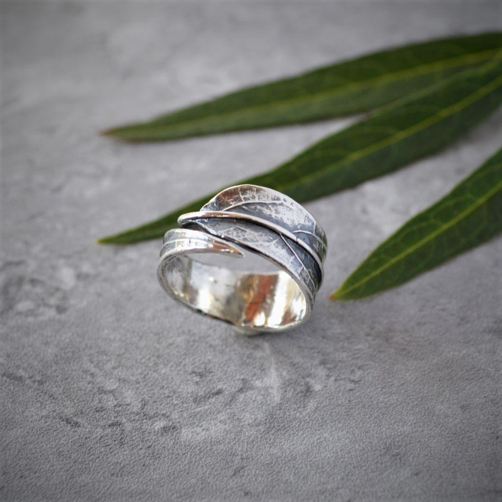 Swamp Milkweed Leaf Wrap Ring in Sterling Silver, Sizes 6 to 7 - Gayle Dowell