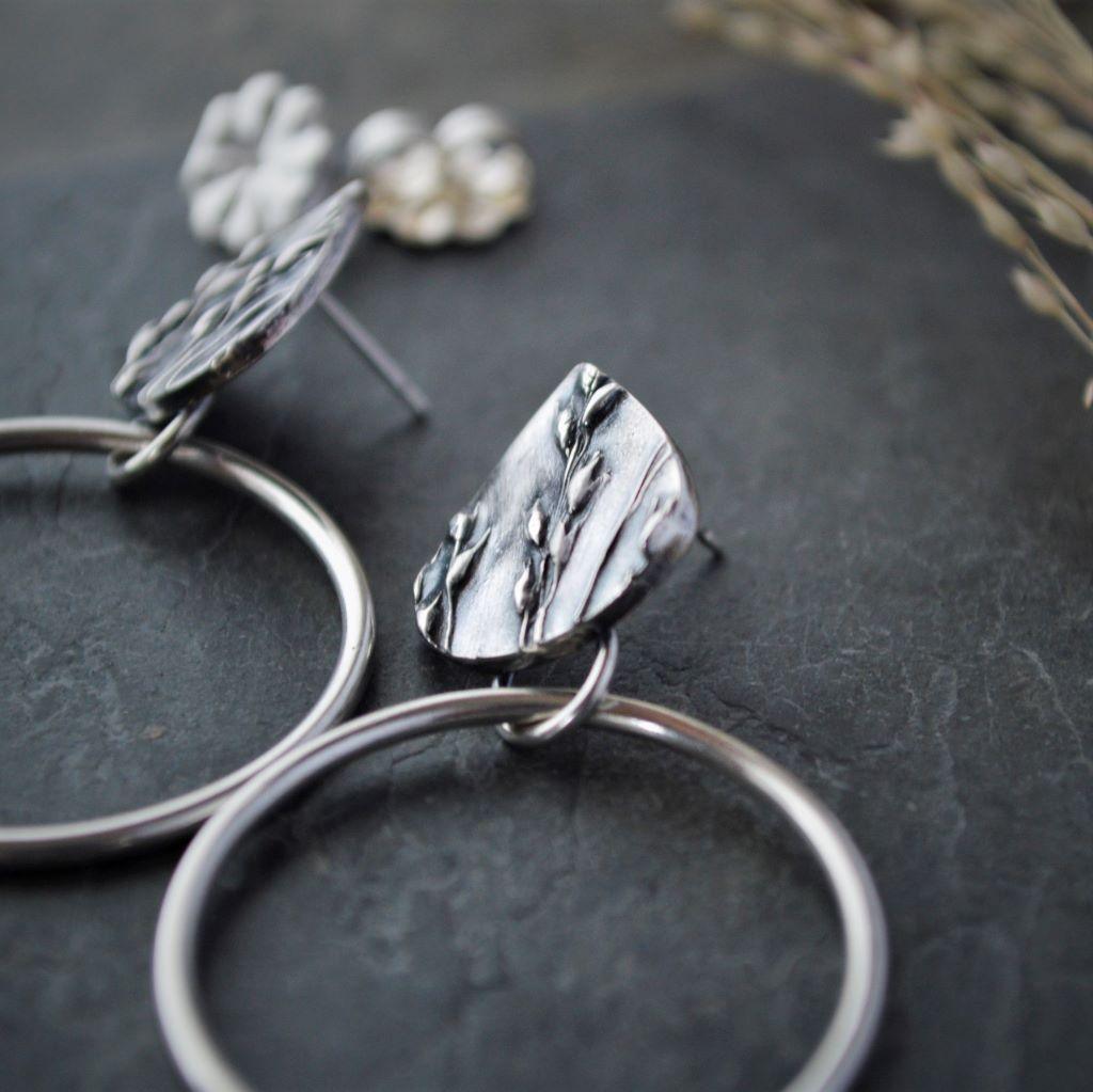 Switchgrass Prairie Earrings, Sterling Hoop Studs - Gayle Dowell