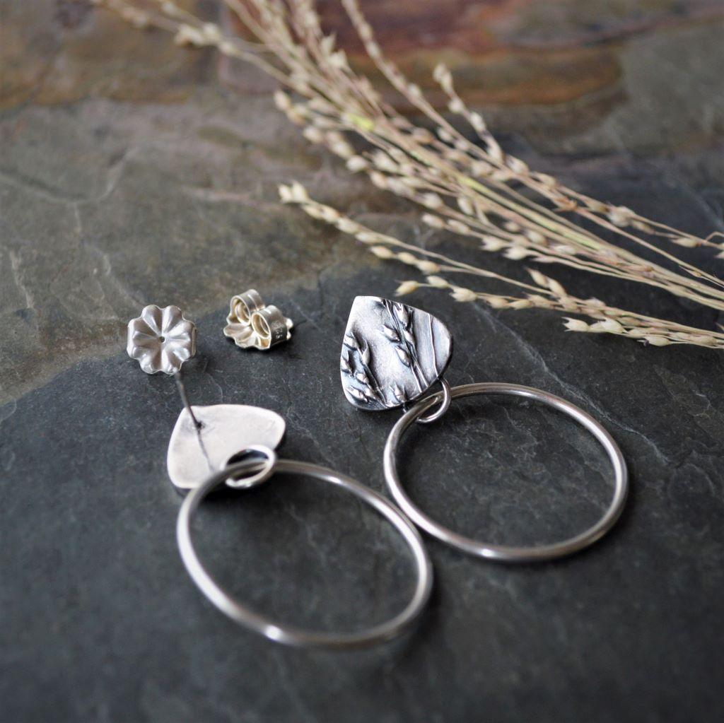 Switchgrass Prairie Earrings, Sterling Hoop Studs - Gayle Dowell