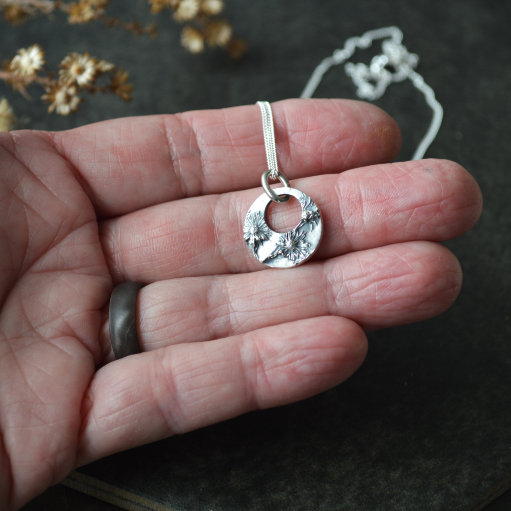 Aster Mini Hoop Necklace in Fine Silver