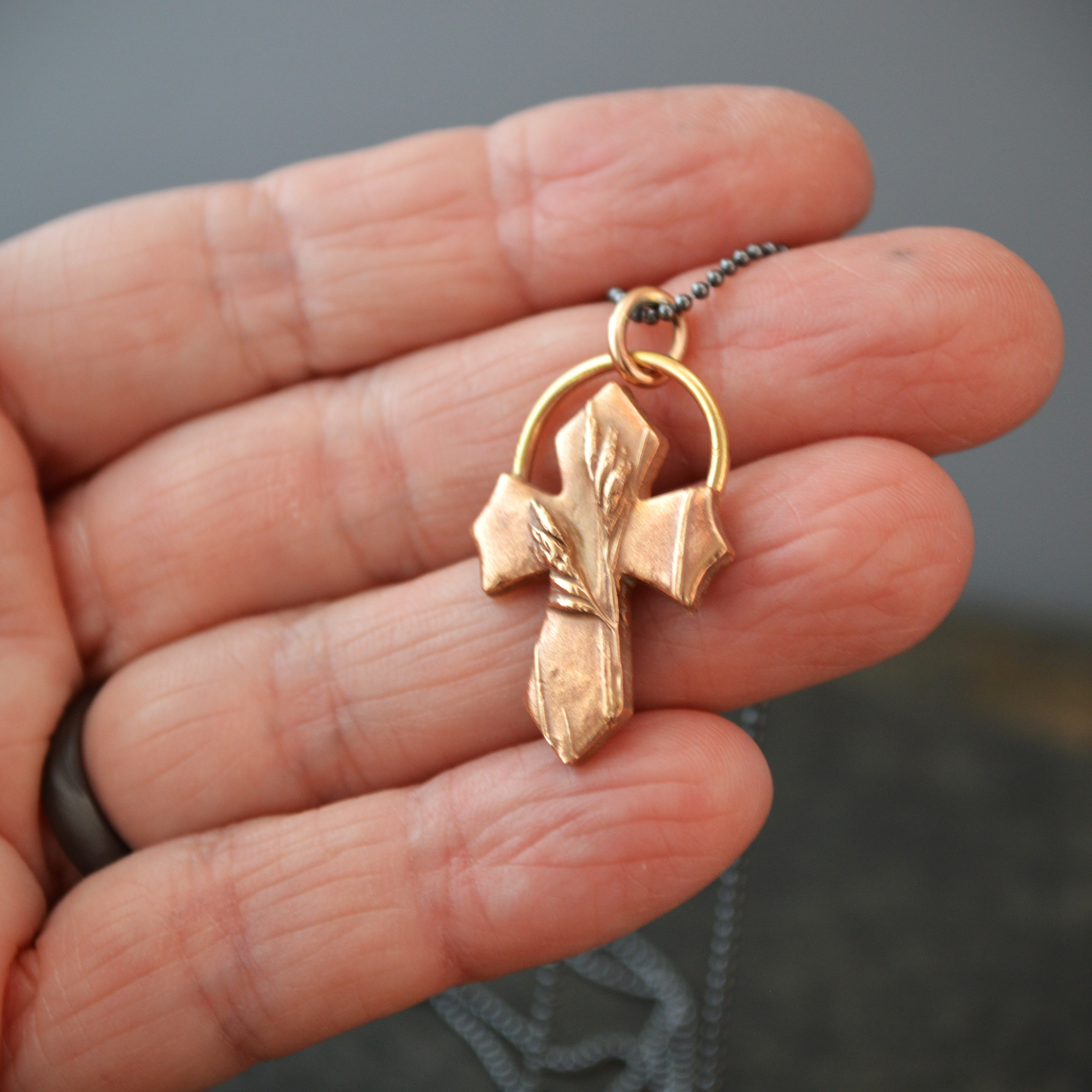 Bronze Cross Necklace, Buffalograss