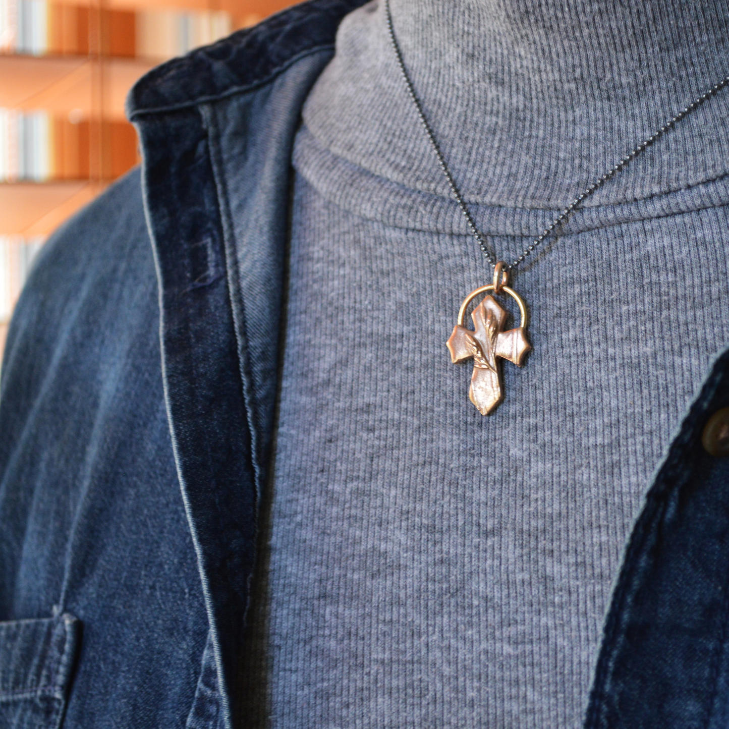 Bronze Cross Necklace, Prairie Switchgrass