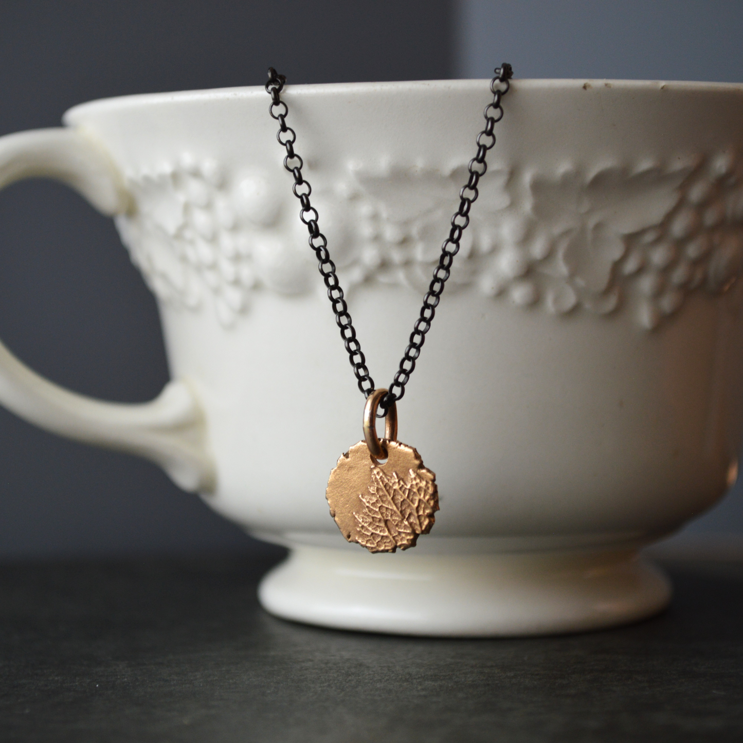 Bronze Vervain Leaf Pendant Necklace