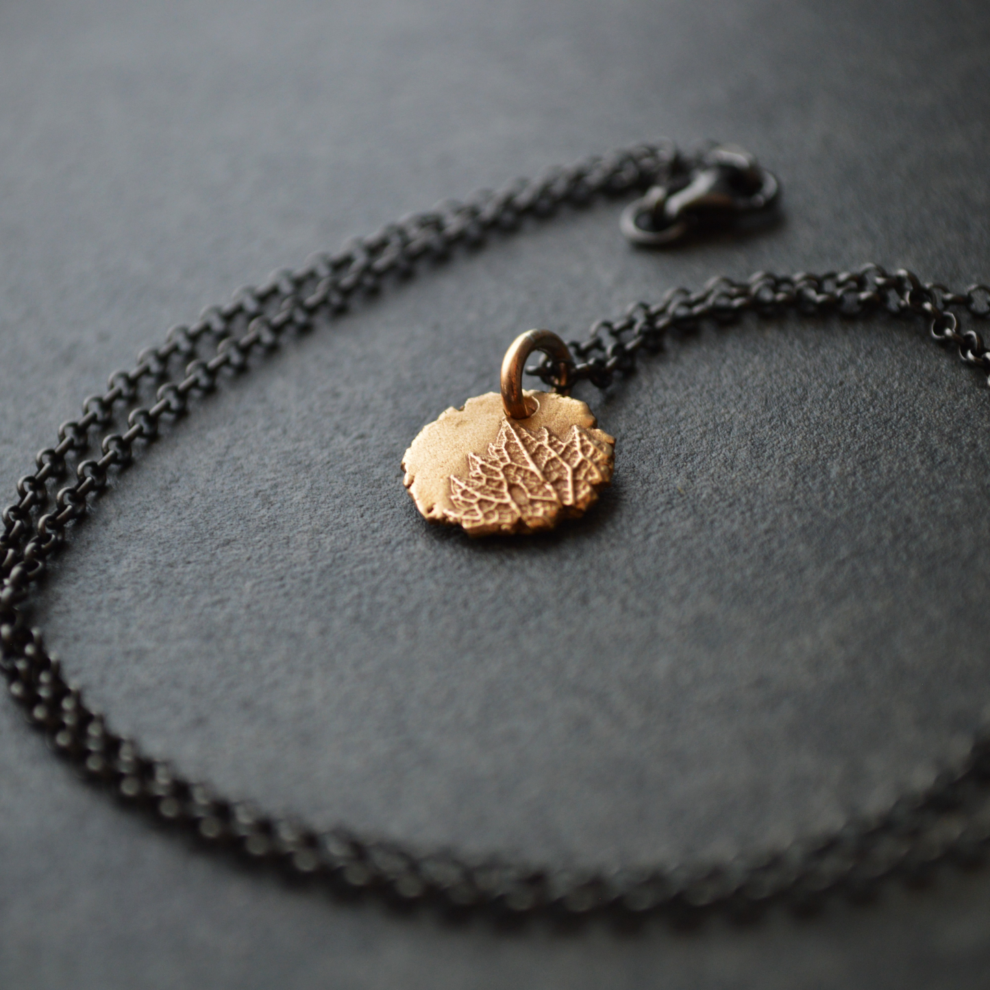 Bronze Vervain Leaf Pendant Necklace
