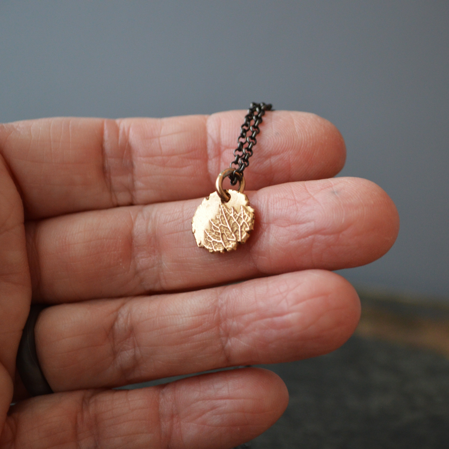Bronze Vervain Leaf Pendant Necklace