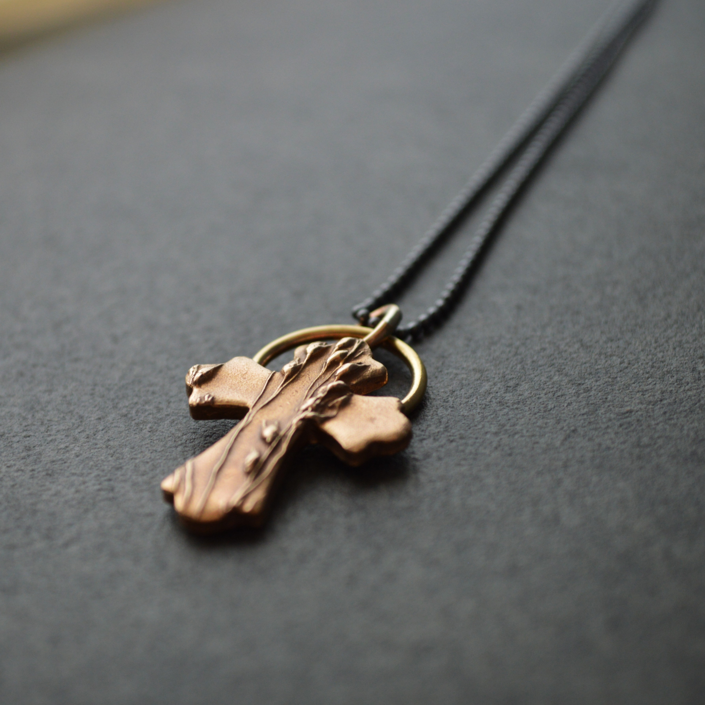 Bronze Cross Necklace, Prairie Switchgrass