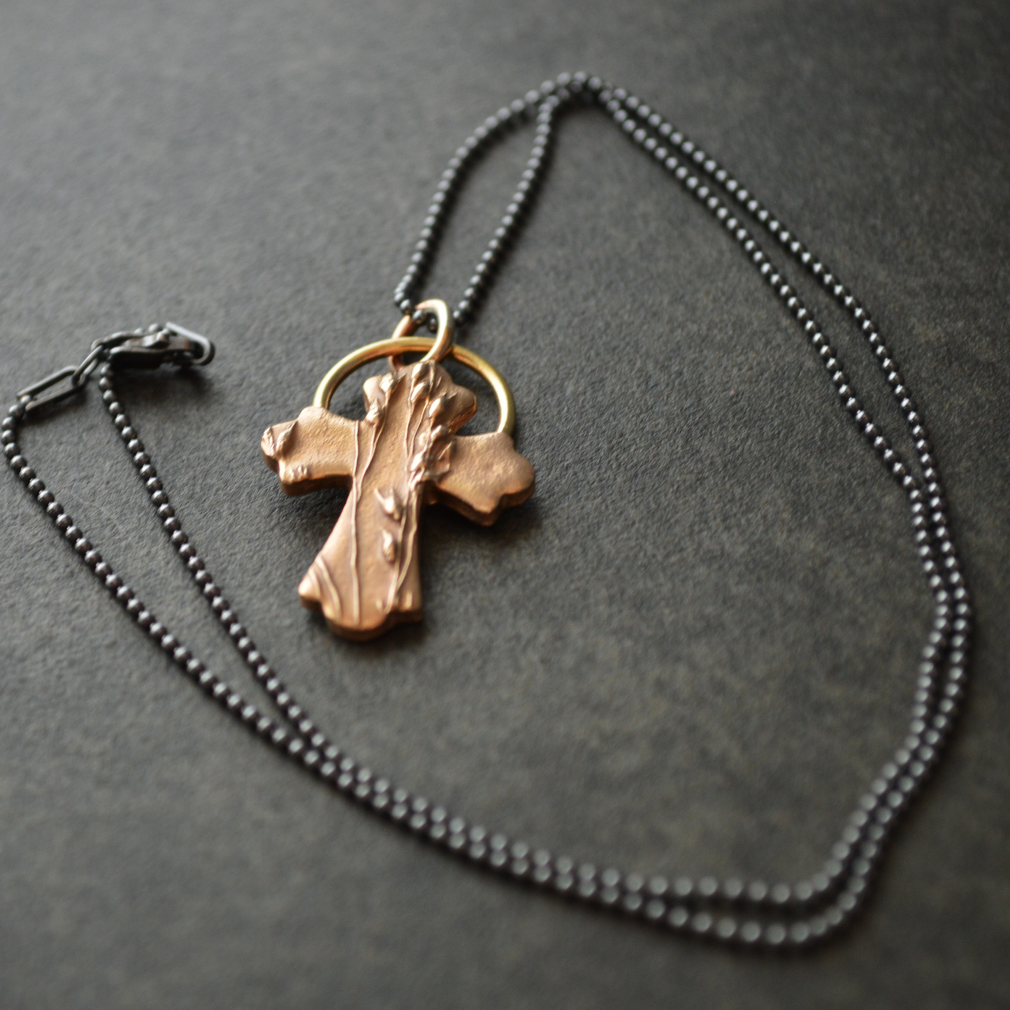 Bronze Cross Necklace, Prairie Switchgrass