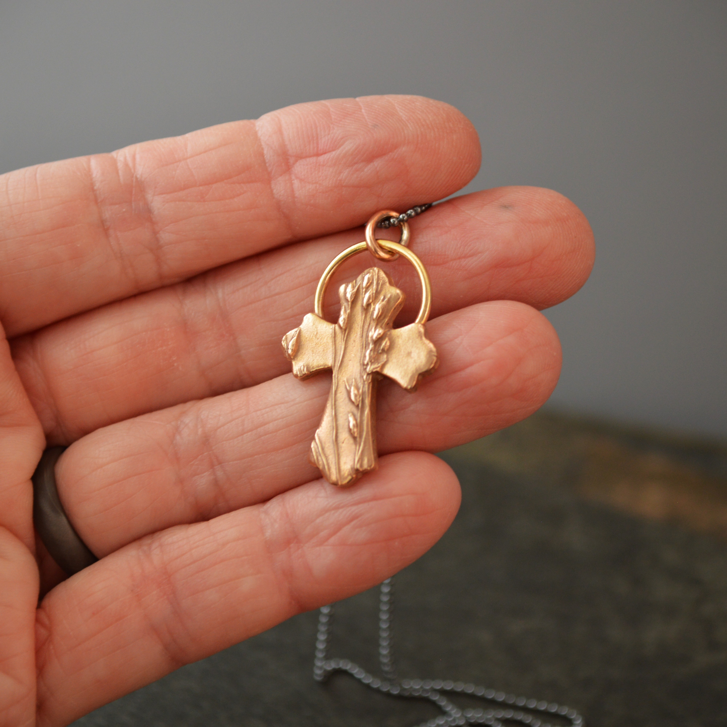 Bronze Cross Necklace, Prairie Switchgrass