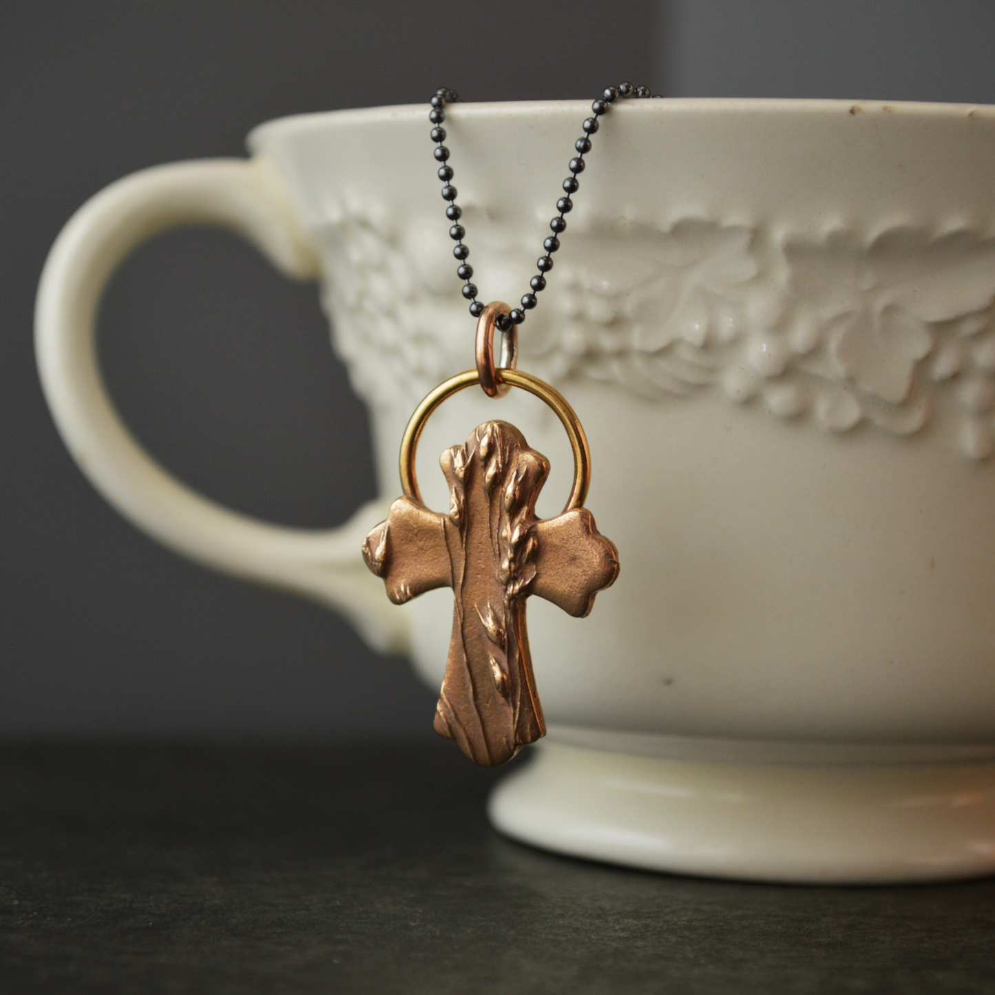 Bronze Cross Necklace, Prairie Switchgrass