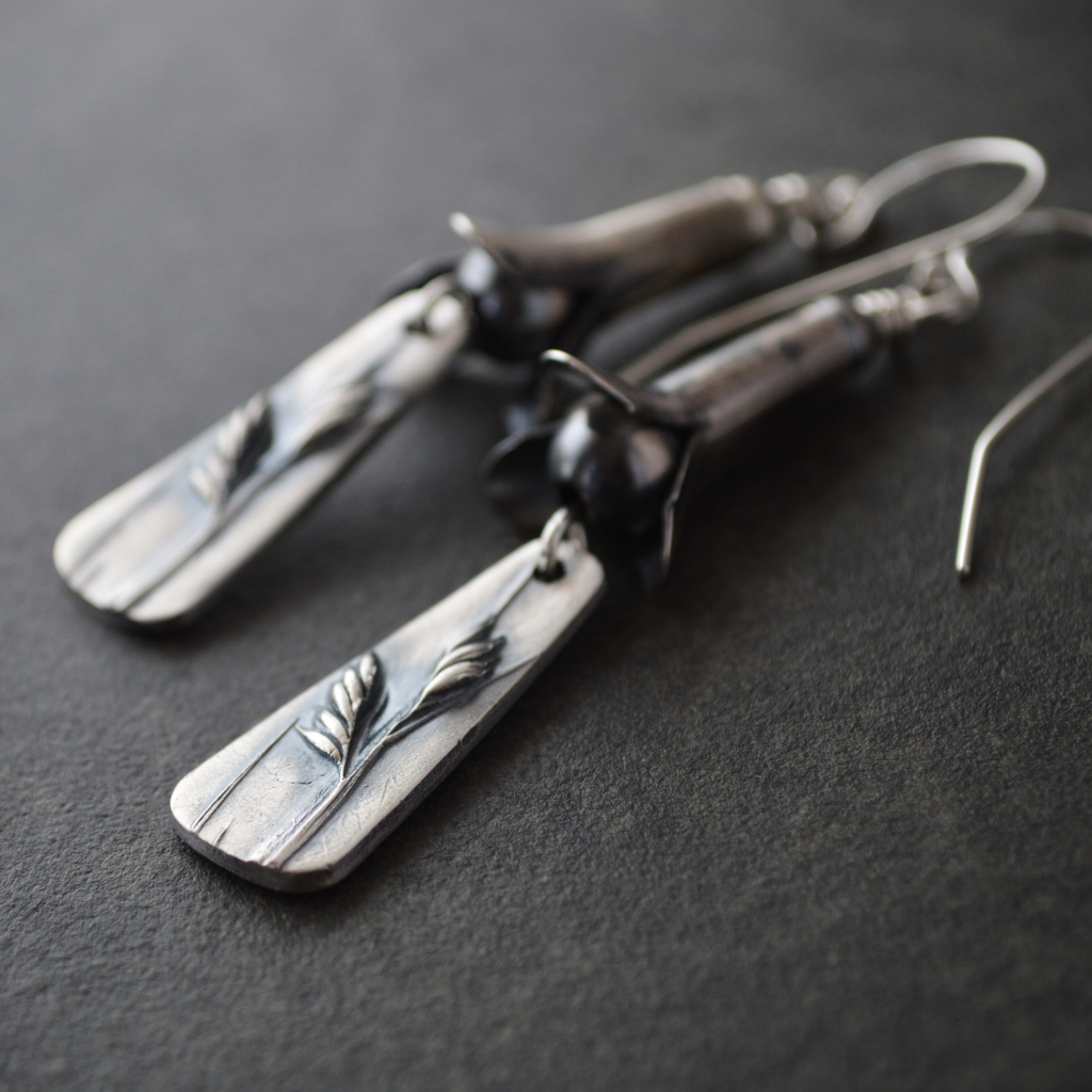 Silver Squash Blossom Earrings with Buffalograss