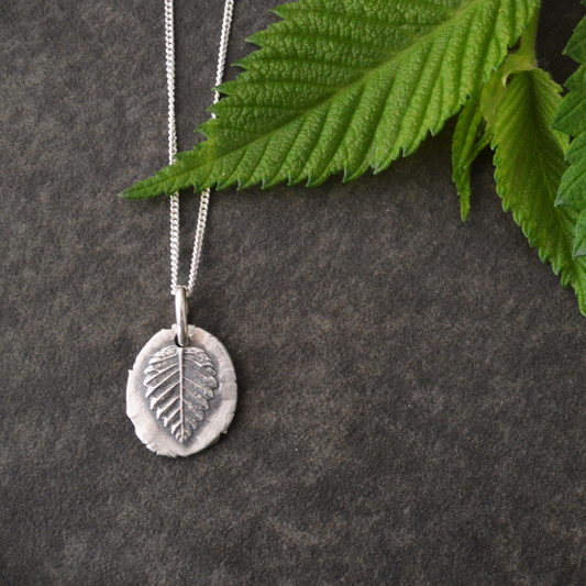 Elm Leaf Pendant Necklace in Fine Silver