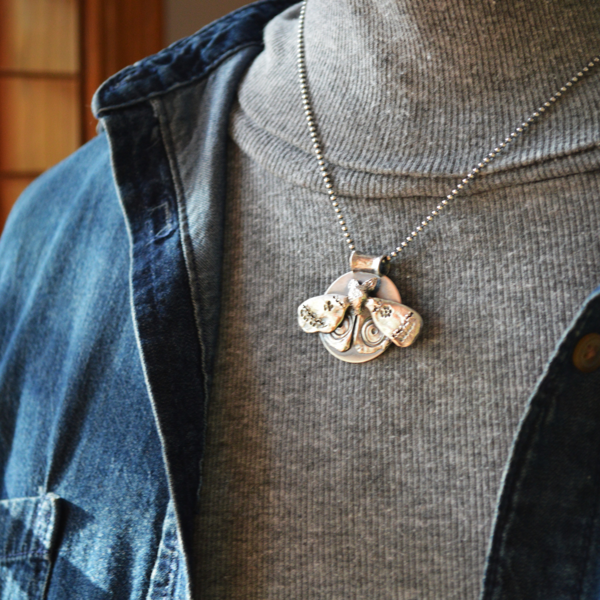 Hand-Sculpted IO Moth Pendant Necklace in Silver