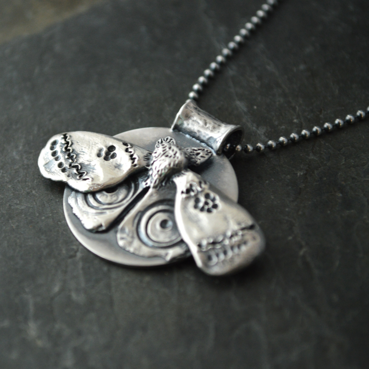 Hand-Sculpted IO Moth Pendant Necklace in Silver