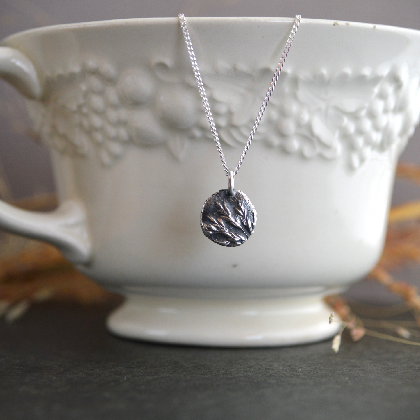 Prairie Grass Pendant Necklaces in Silver