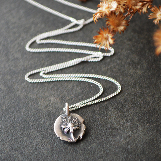 Mini Aster Pendant Necklace in Fine Silver