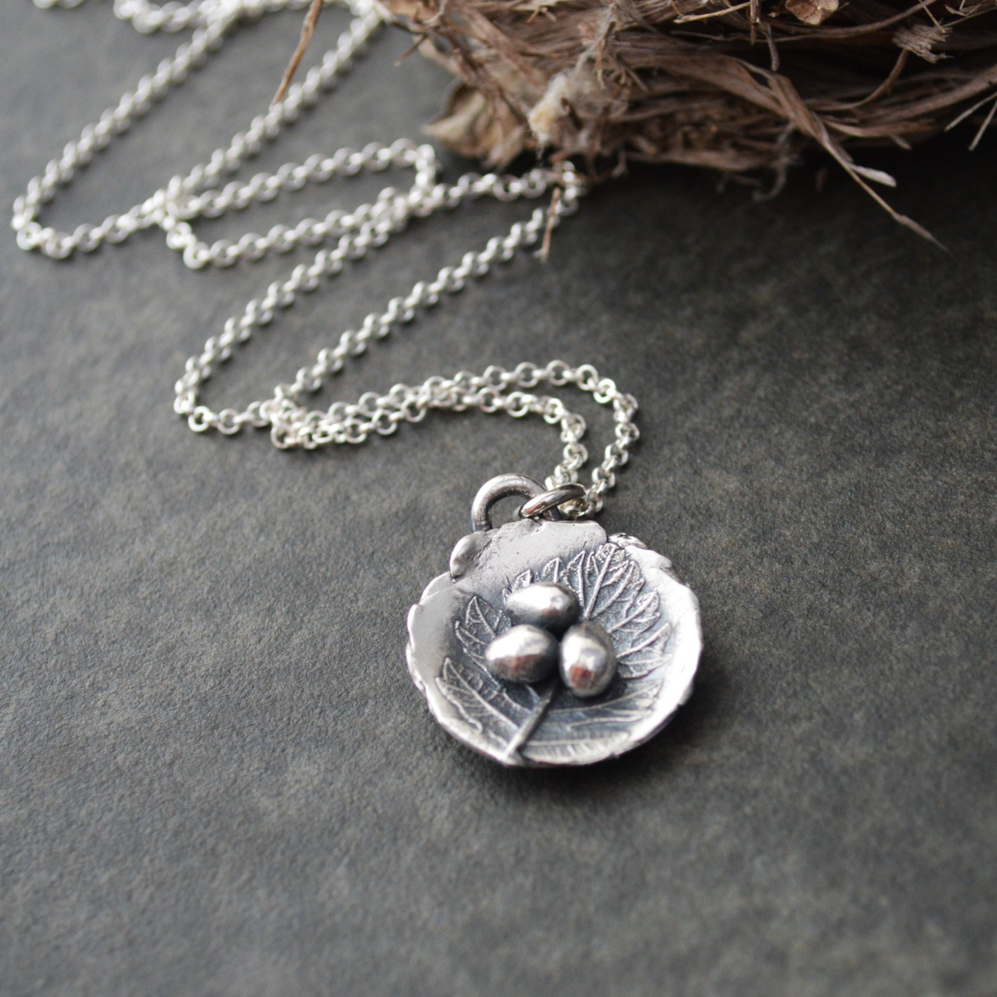 Nest Necklace with Oak Leaf Texture