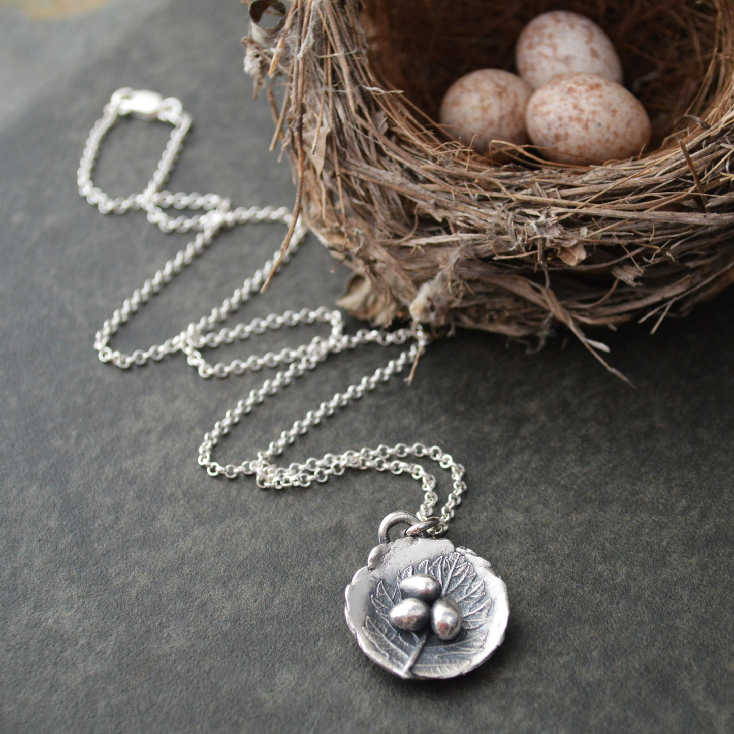 Nest Necklace with Oak Leaf Texture