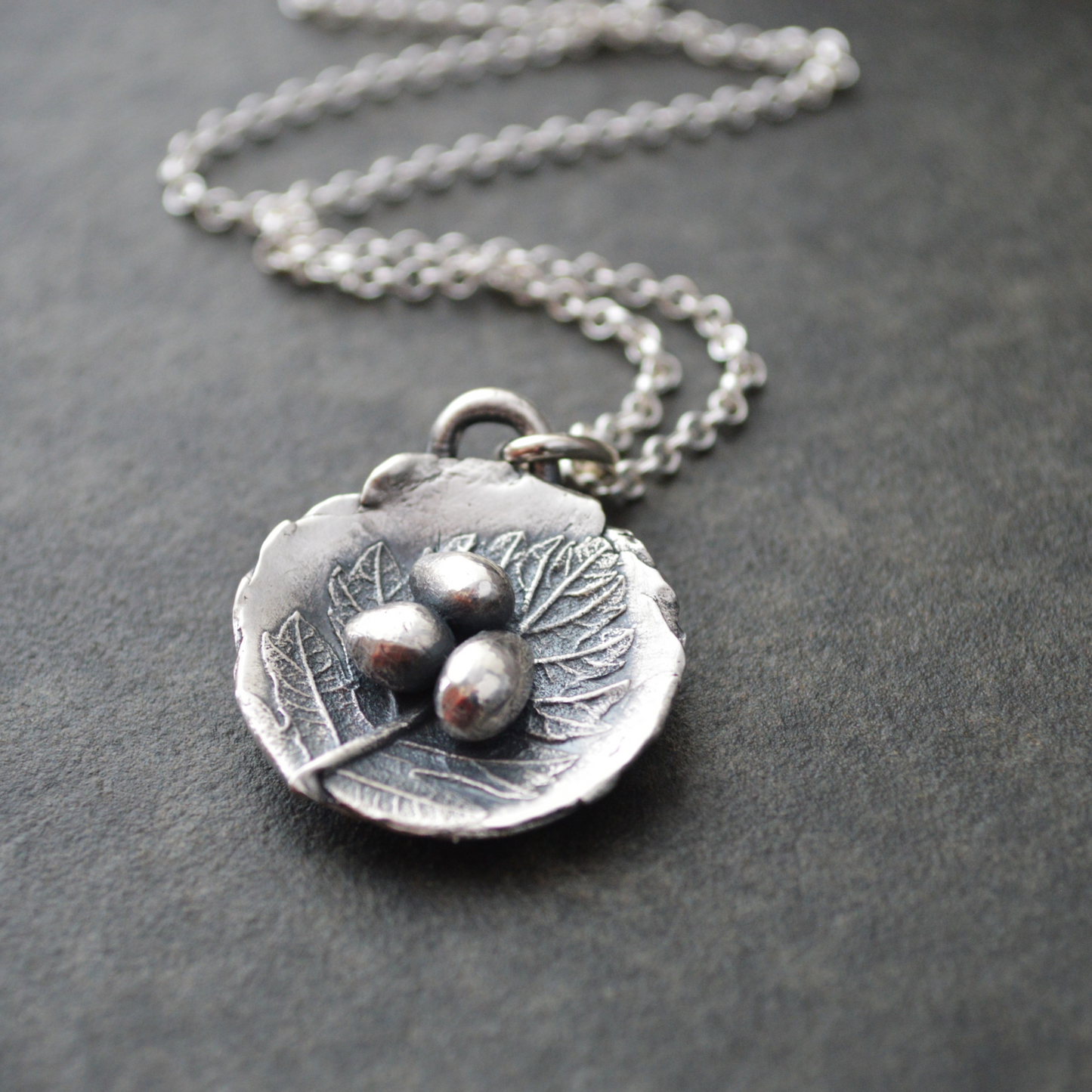 Nest Necklace with Oak Leaf Texture