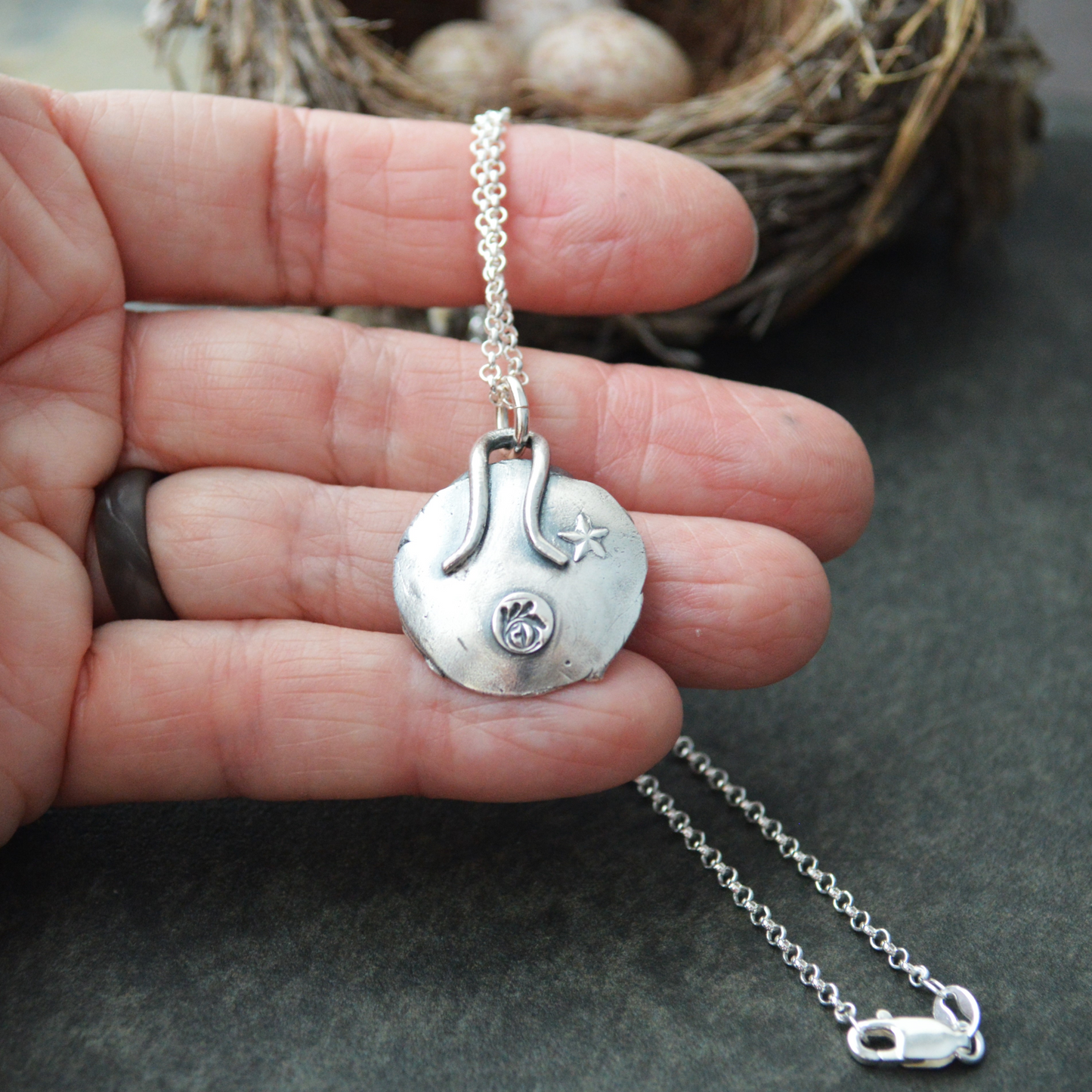 Nest Necklace with Oak Leaf Texture