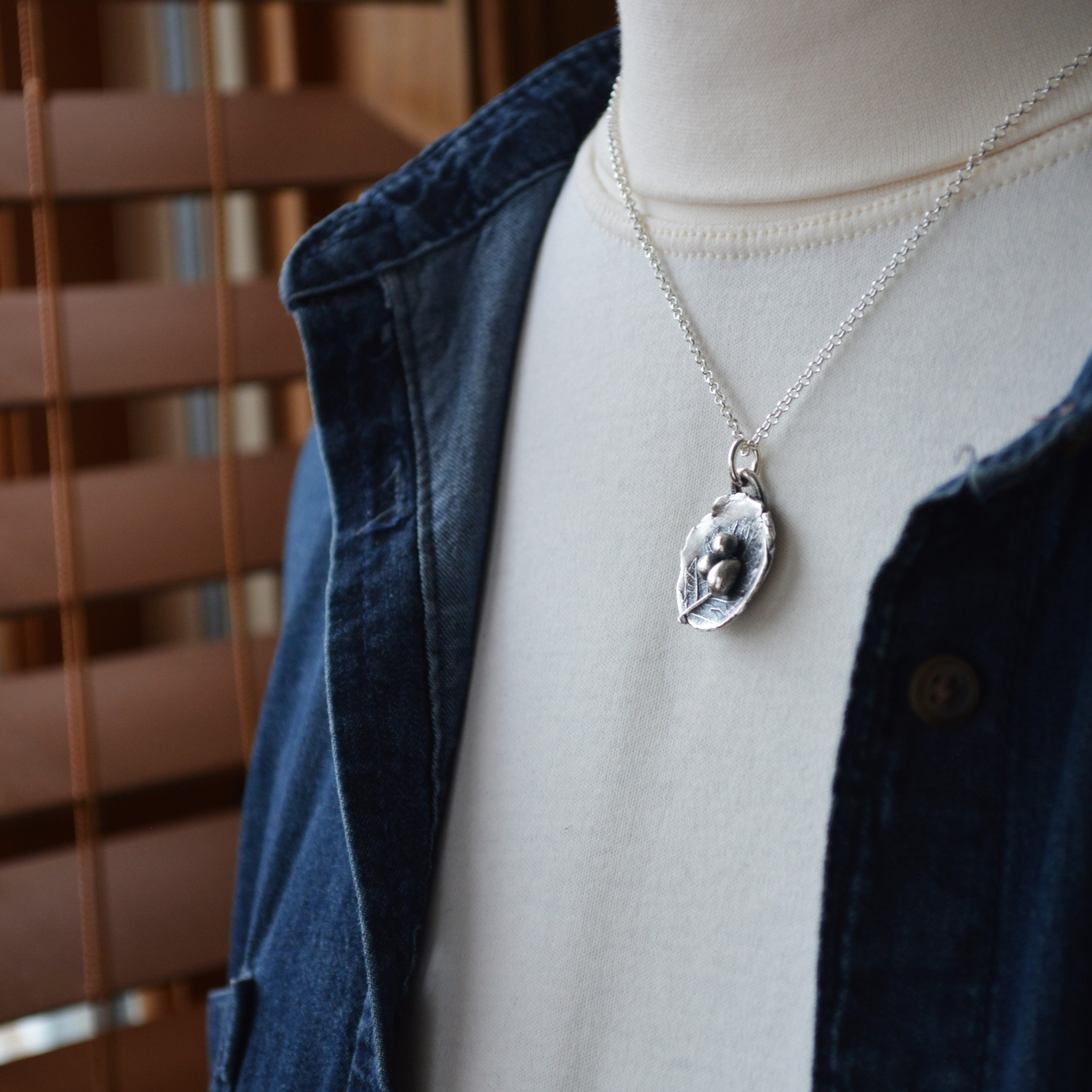 Nest Necklace with Oak Leaf Texture