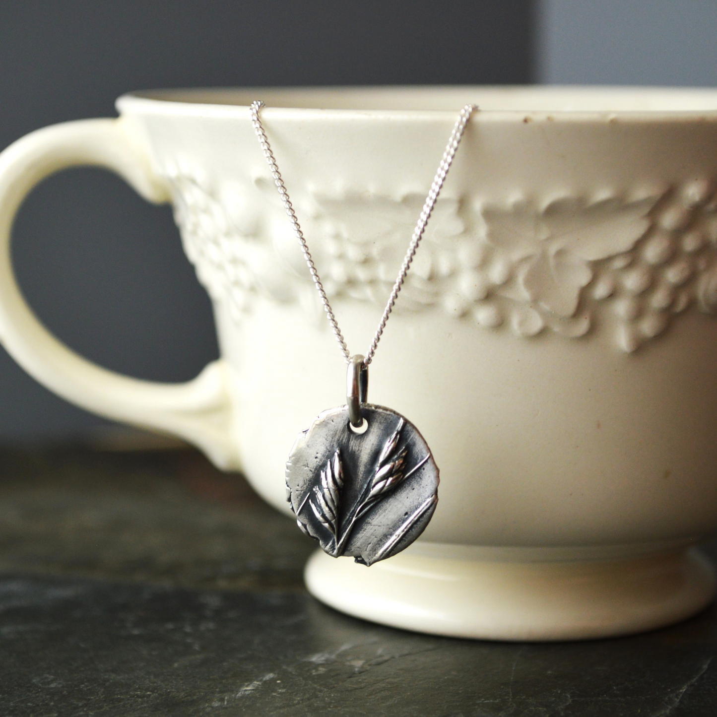 Prairie Buffalograss Pendant Necklace in Fine Silver