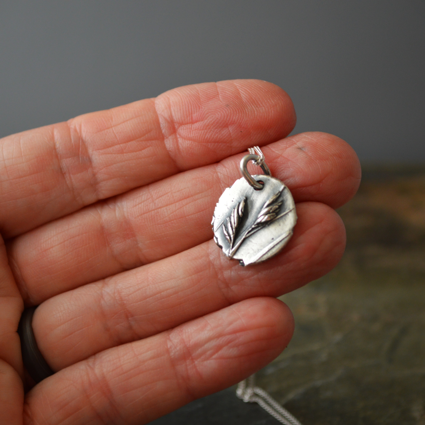 Prairie Buffalograss Pendant Necklace in Fine Silver