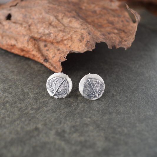 Redbud Leaf Stud Earrings in Fine Silver