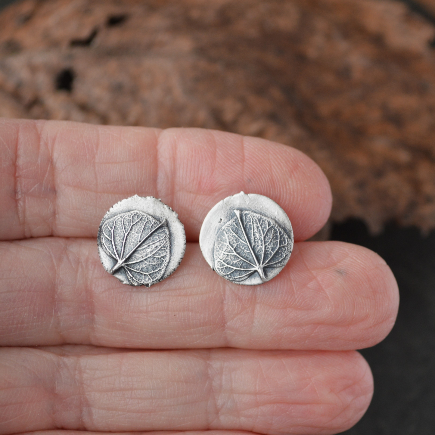 Redbud Leaf Stud Earrings in Fine Silver