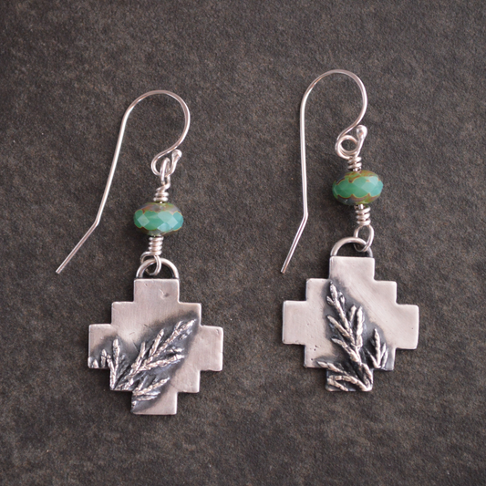 Cedar Square Cross Earrings in Silver