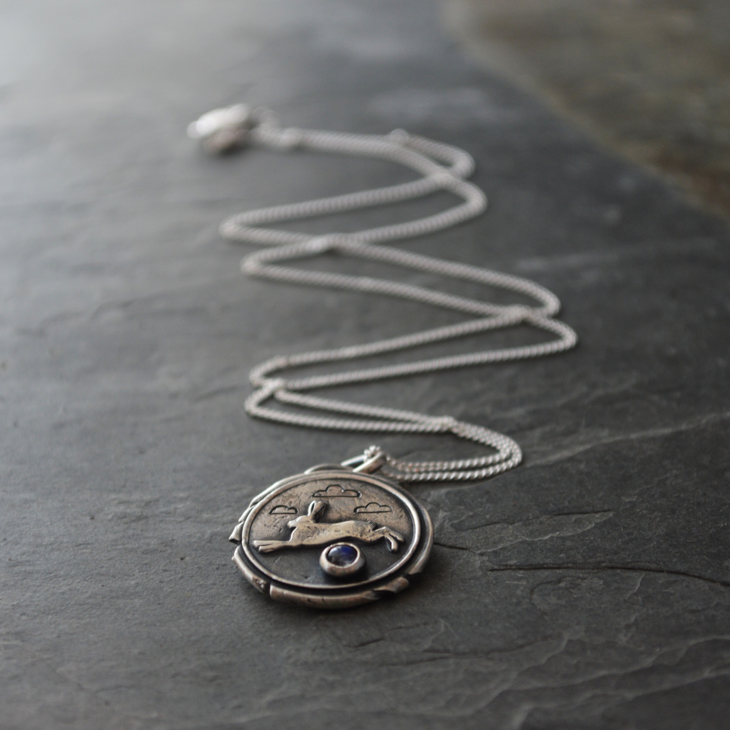 Rabbit Necklace with Rainbow Moonstone