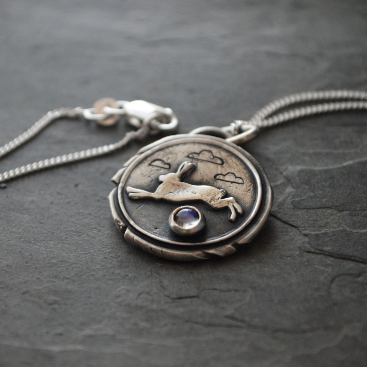 Rabbit Necklace with Rainbow Moonstone