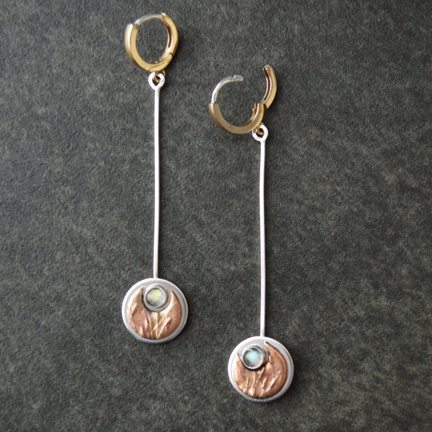 Mixed Metal Moon Earrings with Labradorite