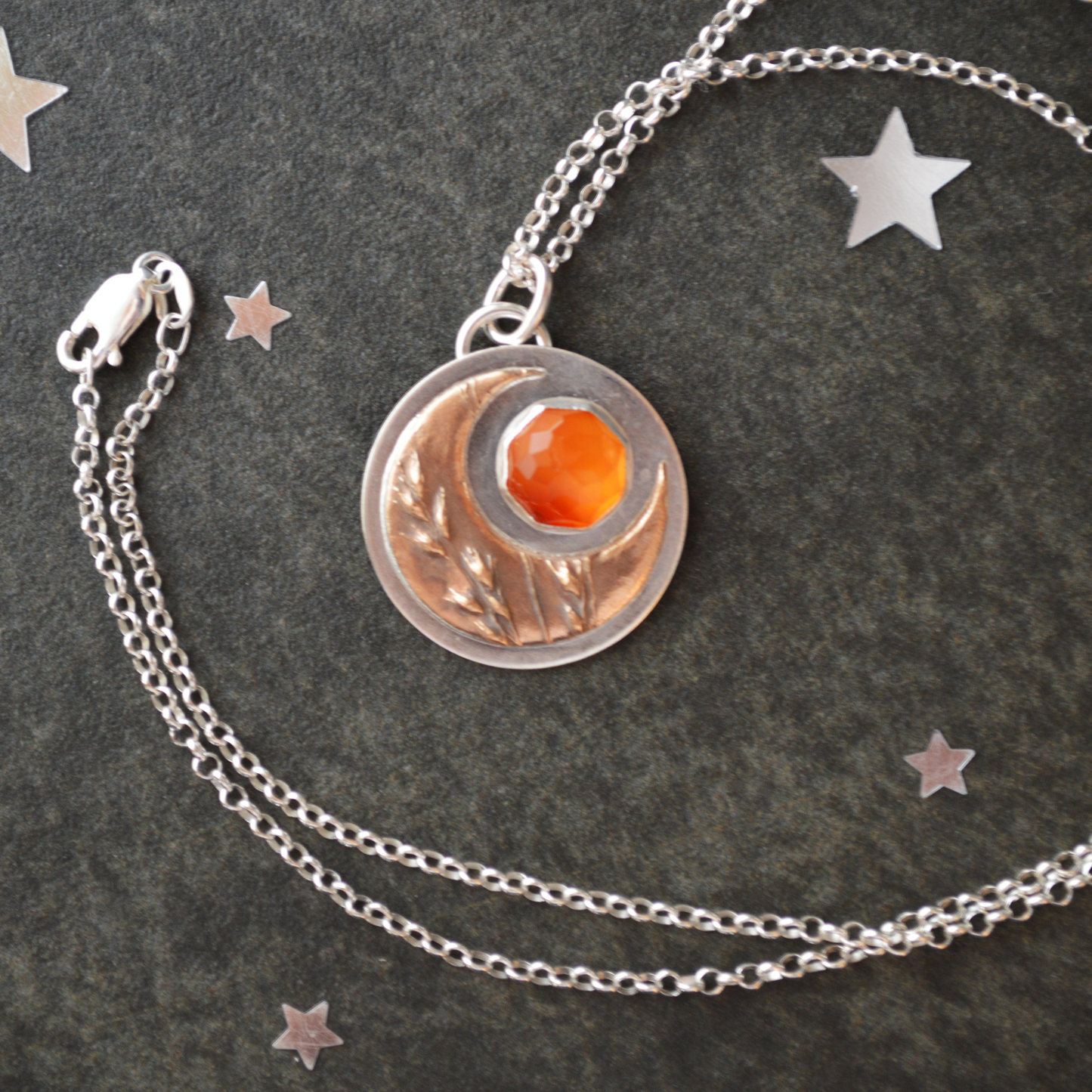 Bronze Moon Necklace, Switchgrass and Carnelian
