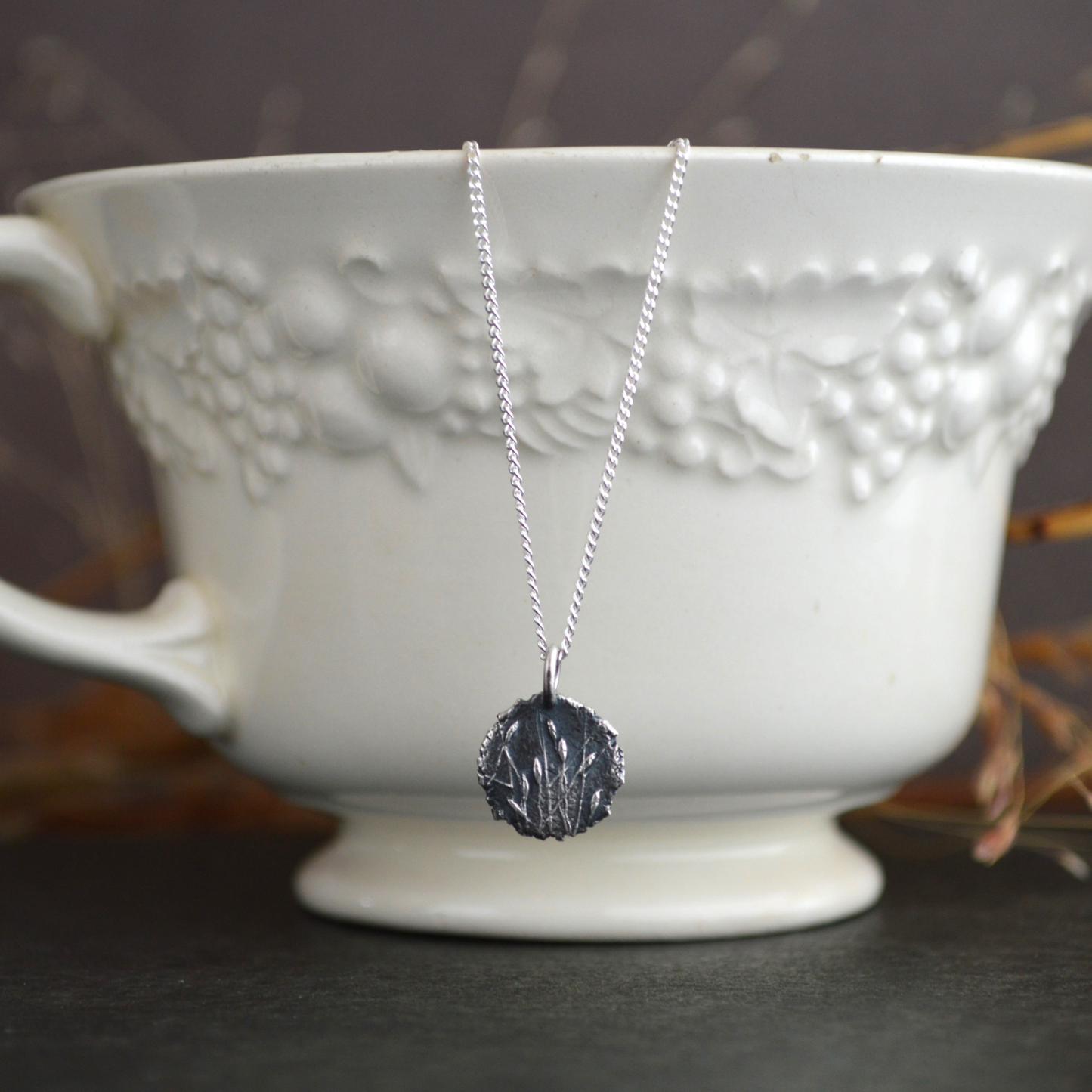 Prairie Grass Pendant Necklaces in Silver