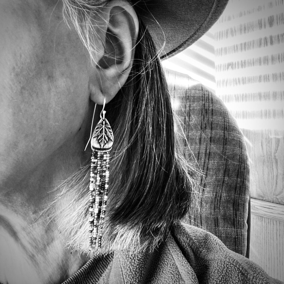 Beaded Earrings, Maple Leaf in Fine Silver - Gayle Dowell