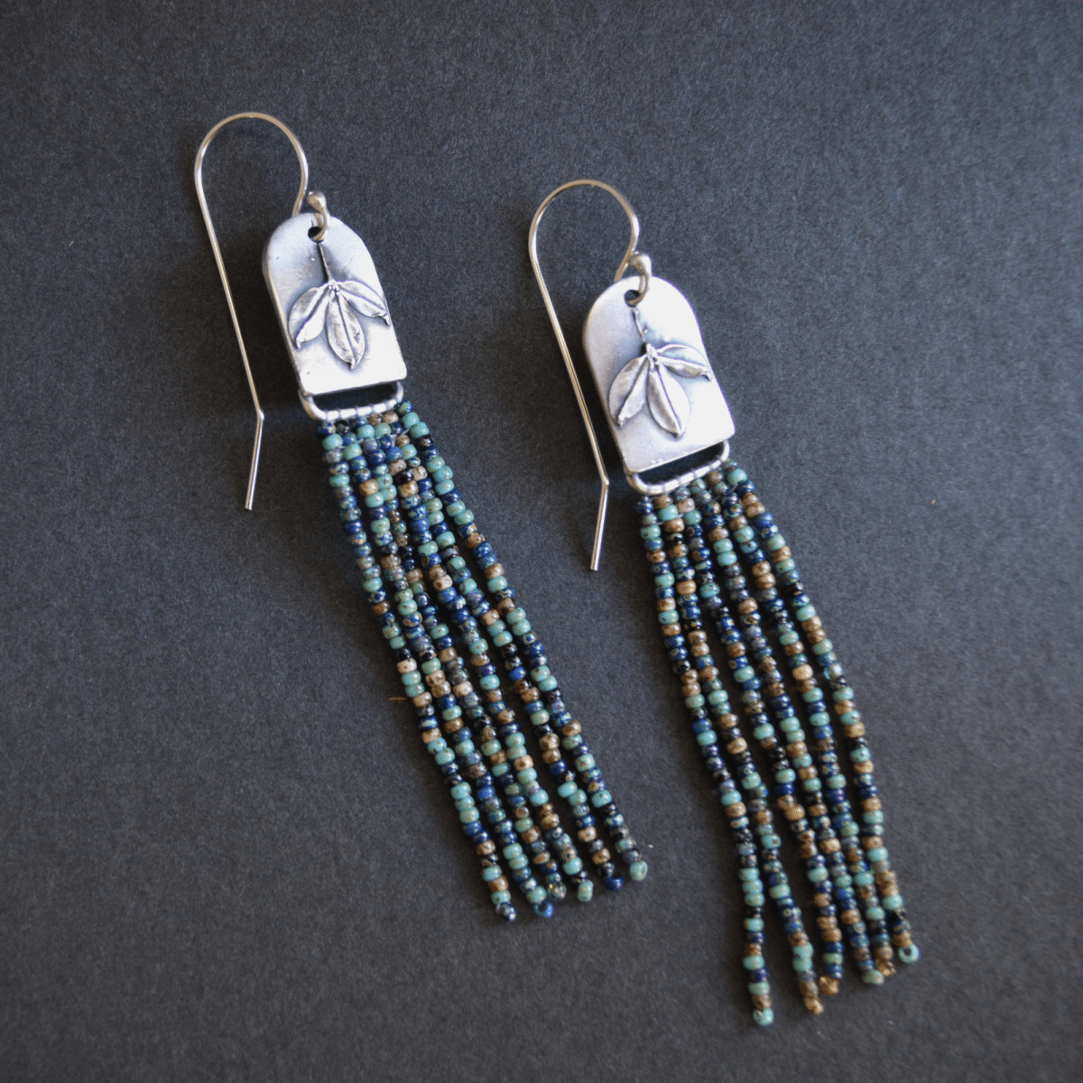 Beaded Fringe Earrings, Blue Wild Indigo - Gayle Dowell