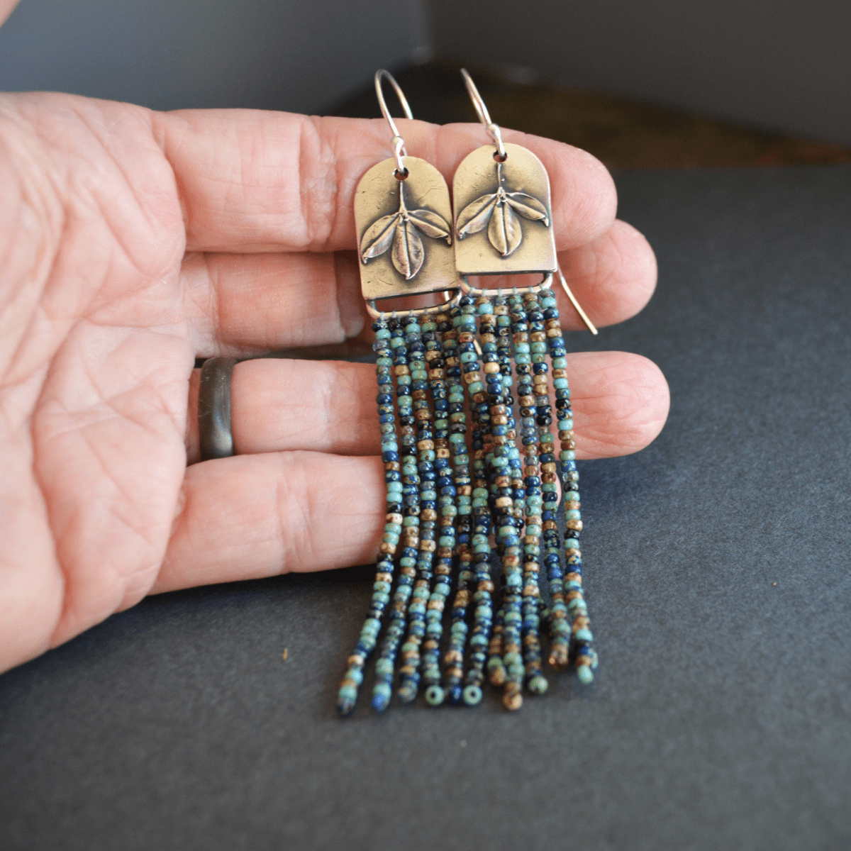 Beaded Fringe Earrings, Blue Wild Indigo - Gayle Dowell