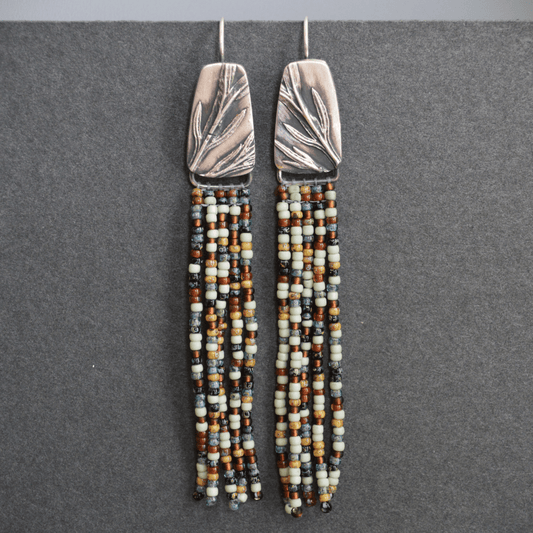 Beaded Fringe Earrings, Prairie Sage - Gayle Dowell