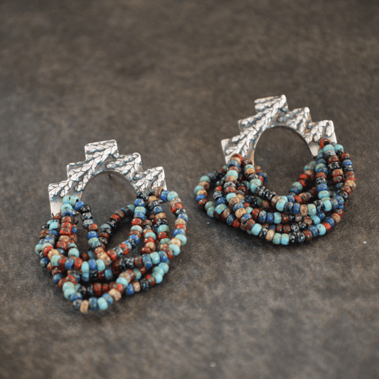 Beaded Stud Earrings, Silver Cedar - Gayle Dowell