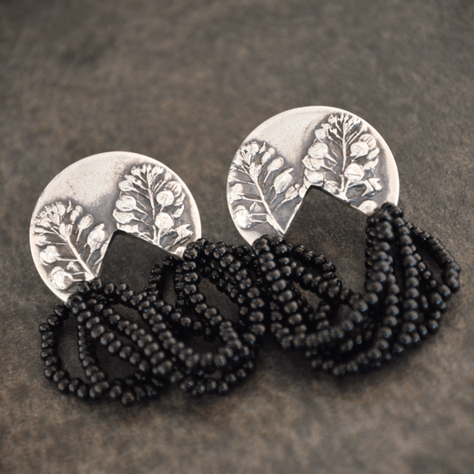 Beaded Stud Earrings, Silver Peppergrass - Gayle Dowell