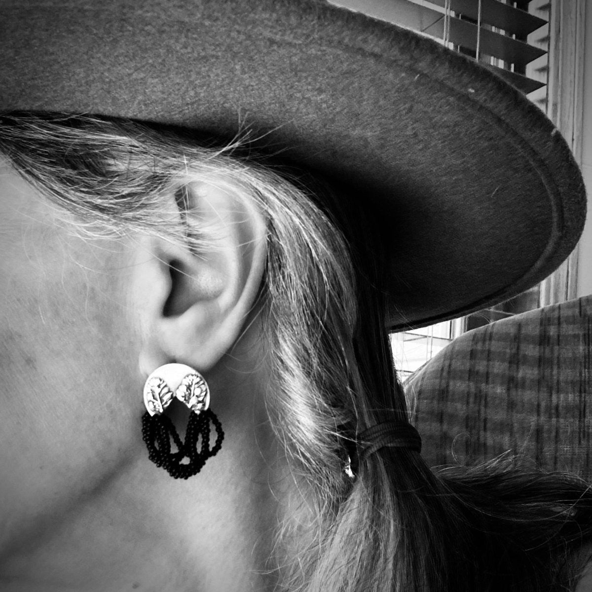 Beaded Stud Earrings, Silver Peppergrass - Gayle Dowell