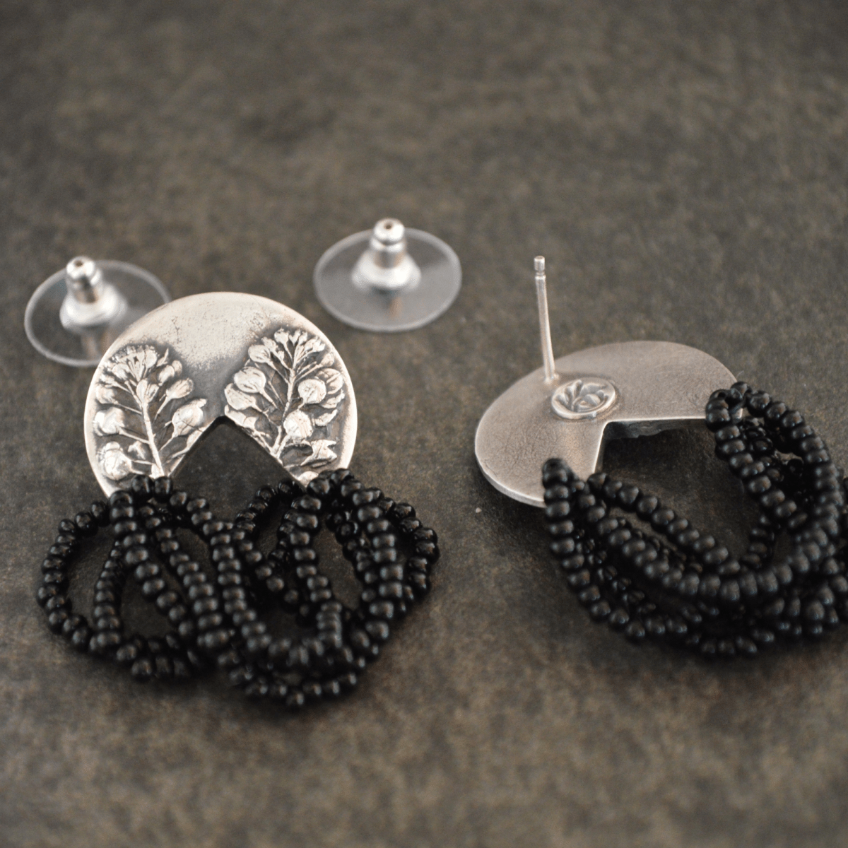 Beaded Stud Earrings, Silver Peppergrass - Gayle Dowell
