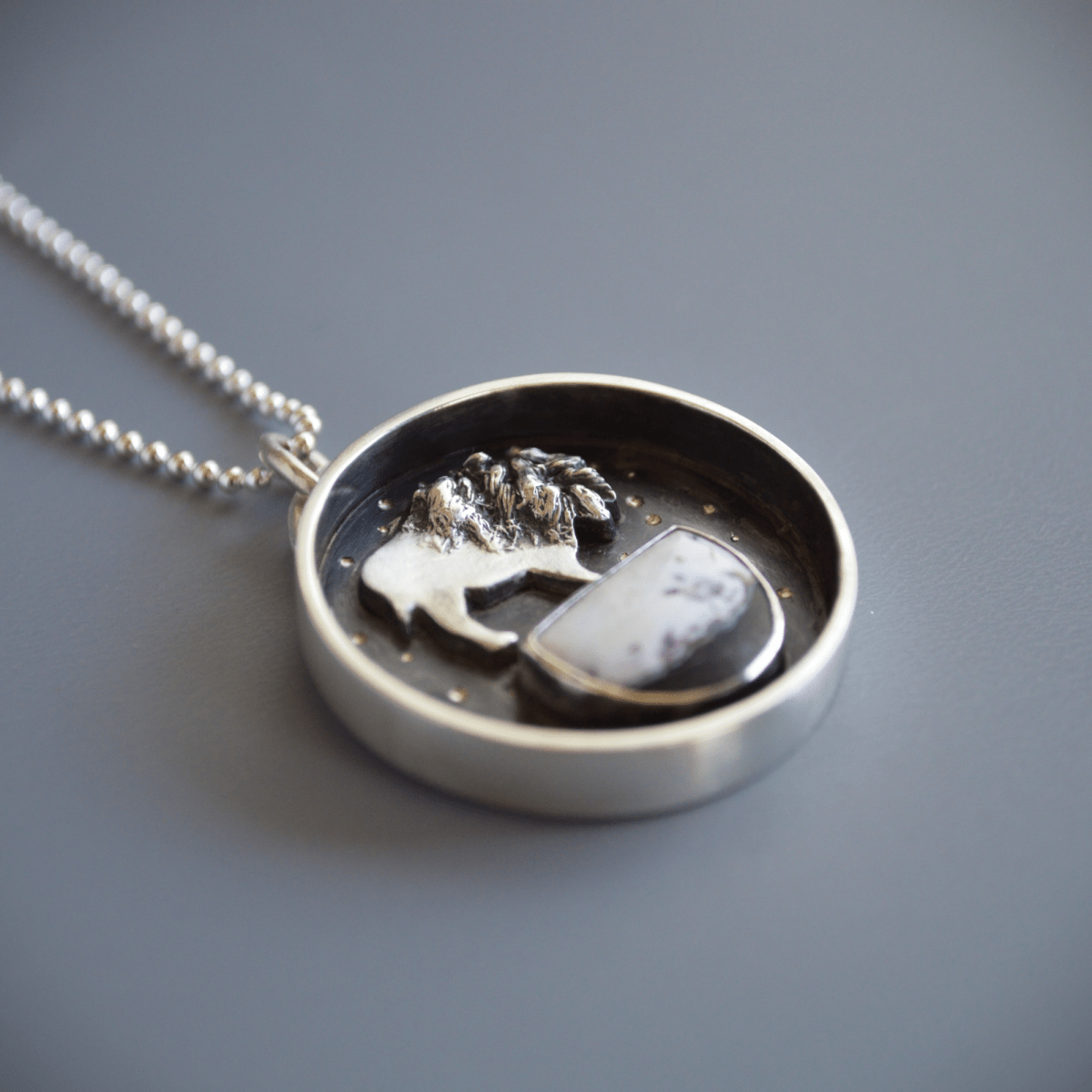 Bison Pendant with White Buffalo Stone - Gayle Dowell