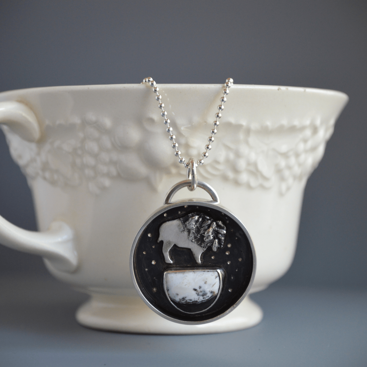 Bison Pendant with White Buffalo Stone - Gayle Dowell