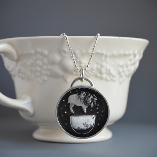 Bison Pendant with White Buffalo Stone - Gayle Dowell