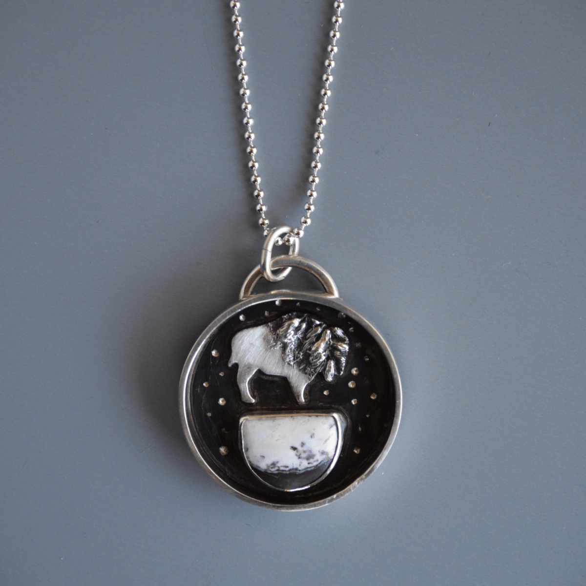 Bison Pendant with White Buffalo Stone - Gayle Dowell