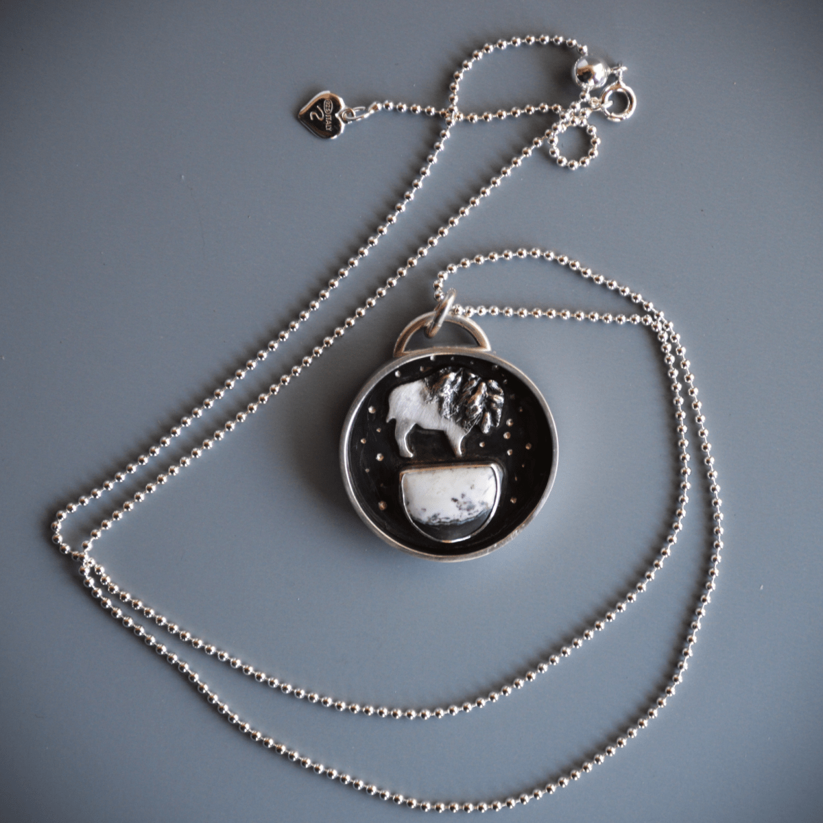 Bison Pendant with White Buffalo Stone - Gayle Dowell