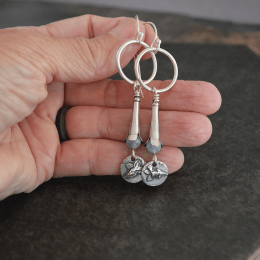 Bluets and Aquamarine Squash Blossom Earrings - Gayle Dowell